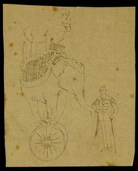 partie d'un ensemble de dessins Eléphant, lion et dompteur 1968.102.4163  Photo Mucem