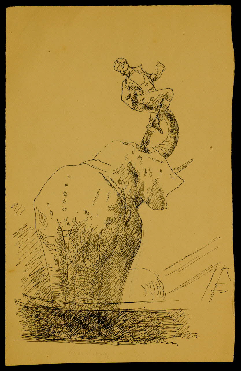 partie d'un ensemble de dessins Homme porté par un éléphant 1968.102.4165 Photo Mucem
