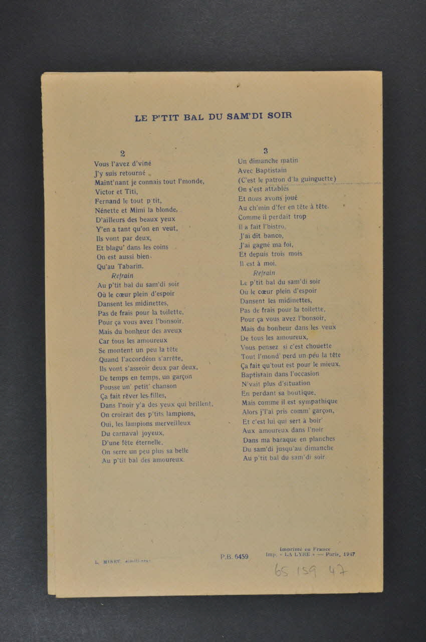 chanson petit format 1965.159.47 Photo Mucem
