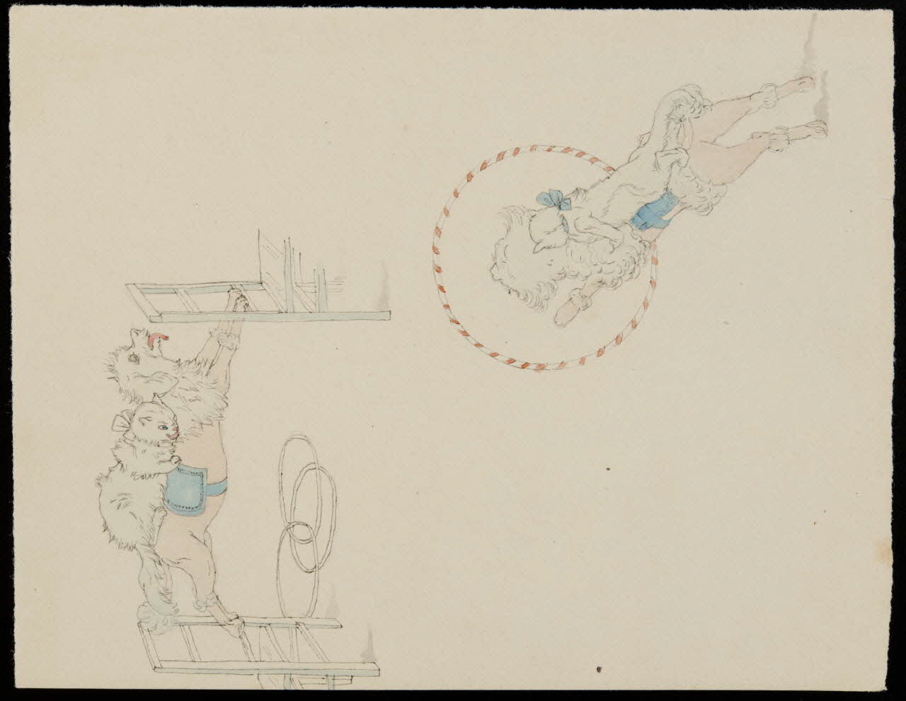 partie d'un ensemble de dessins Chien et chat acrobates 1968.102.4208 Photo Mucem