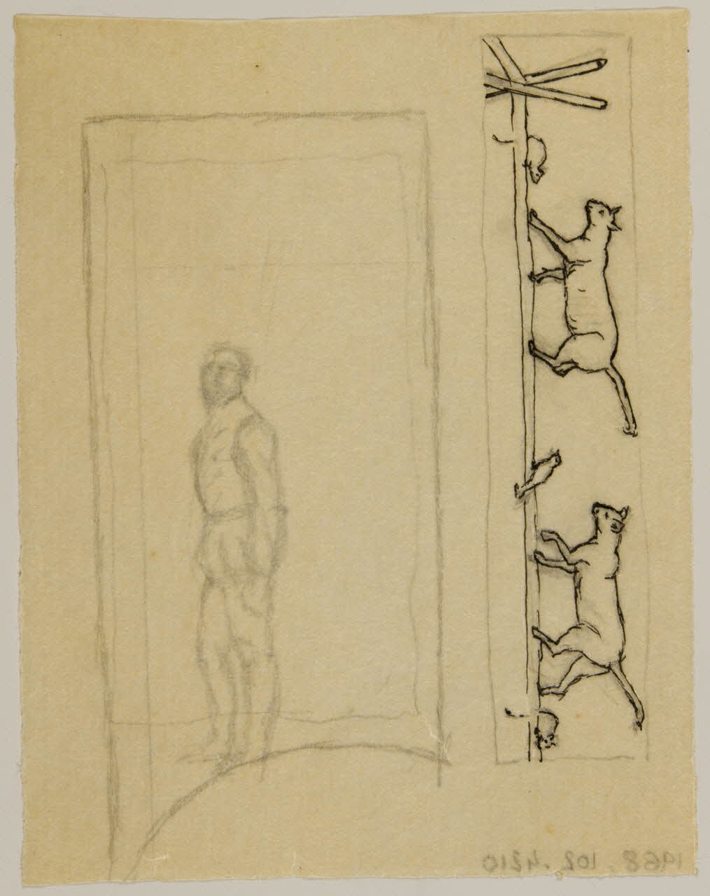 partie d'un ensemble de dessins Ebauche de silhouette et chats 1968.102.4210 Photo Mucem