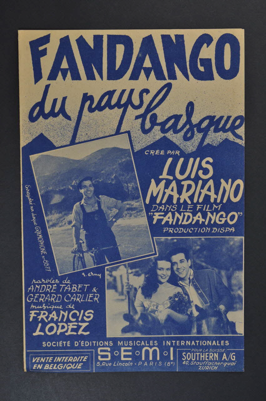 Gérard Carlier ; André Tabet ; Francis Lopez ; Luis Mariano ; S.E.M.I; chanson petit format Île-de-France, France 1948 1965.159.51 Photo Mucem