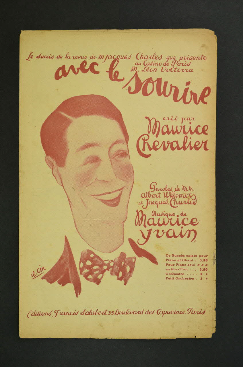 Jacques Charles ; Albert Willemetz ; Maurice Yvain ; Maurice Chevalier ; Francis F. Salabert chanson petit format Île-de-France, France 1921 1966.158.170 Photo Mucem
