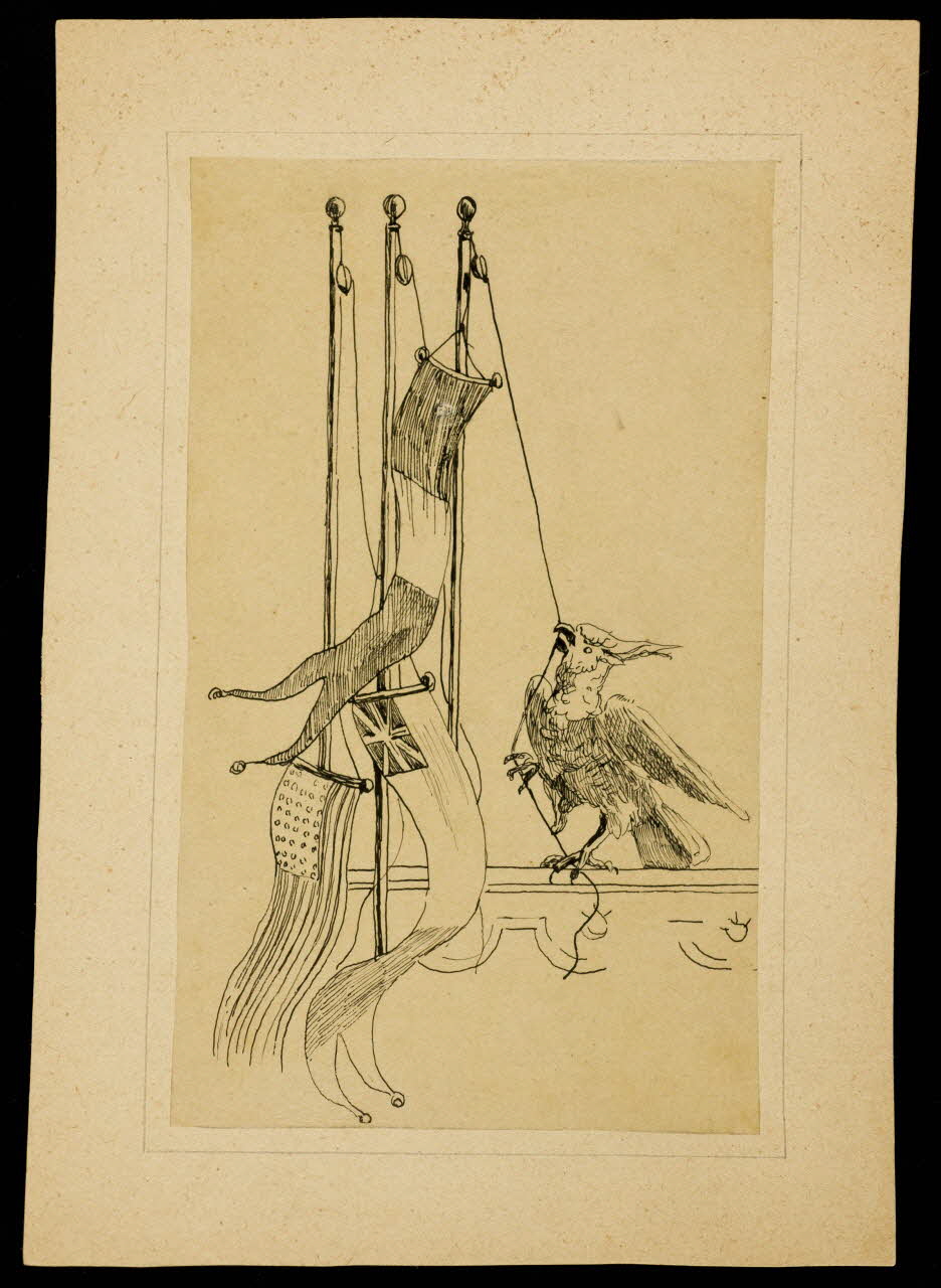 partie d'un ensemble de dessins Perroquet hissant des drapeaux 1968.102.4256 Photo Mucem