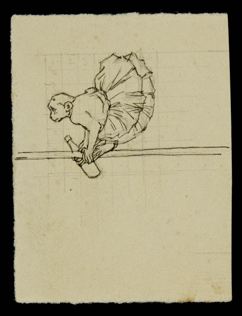 partie d'un ensemble de dessins Singe tenant une bouteille 1968.102.4261.3 Photo Mucem