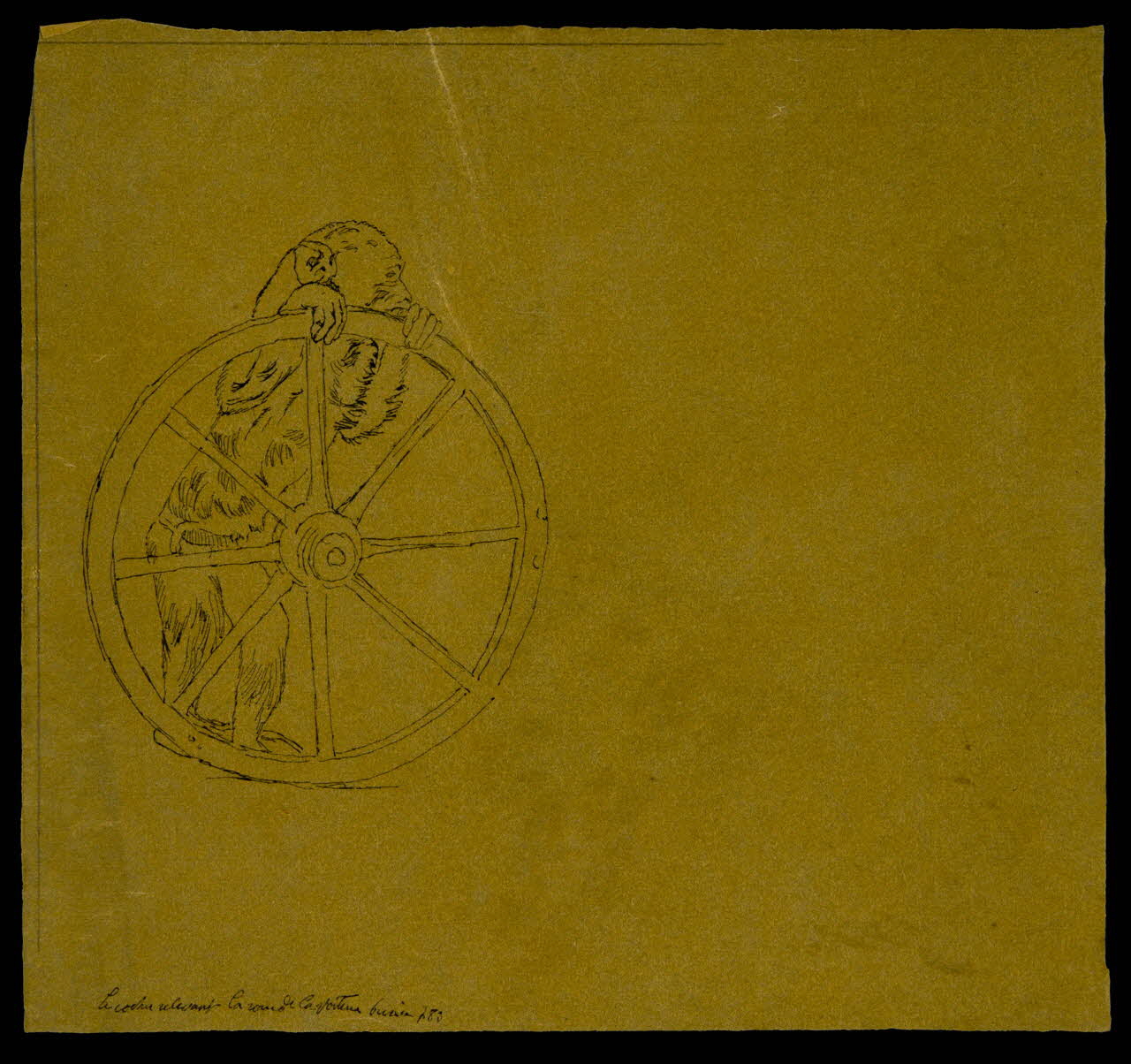 partie d'un ensemble de dessins Singe tenant une roue 1968.102.4268 Photo Mucem