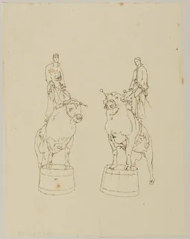 partie d'un ensemble de dessins Hommes sur des bisons 1968.102.4278  Photo Mucem
