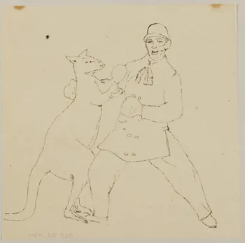 partie d'un ensemble de dessins Combat de boxe entre un homme et un kangourou 1968.102.4301  Photo Mucem