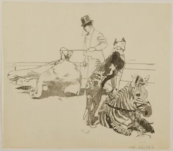 partie d'un ensemble de dessins Dompteur avec un éléphant, un chien et un zèbre 1968.102.4313 Photo Mucem