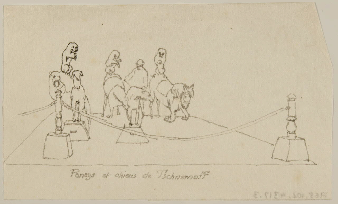 partie d'un ensemble de dessins Poneys et chiens de Tschernoff 1968.102.4317.3 Photo Mucem