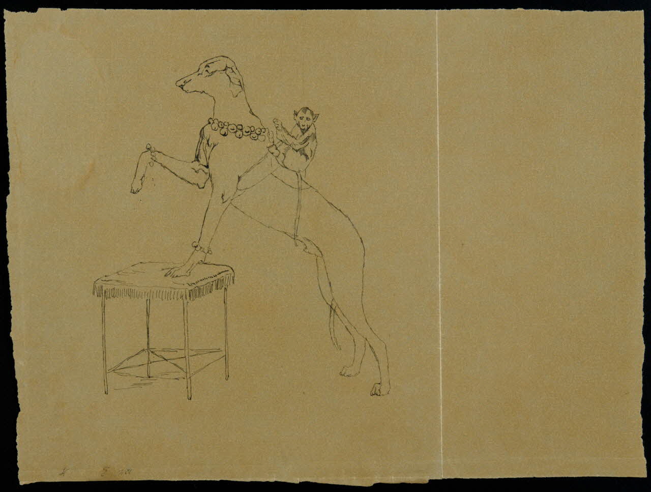 partie d'un ensemble de dessins Numéro de cirque avec un chien et un singe 1968.102.4320 Photo Mucem