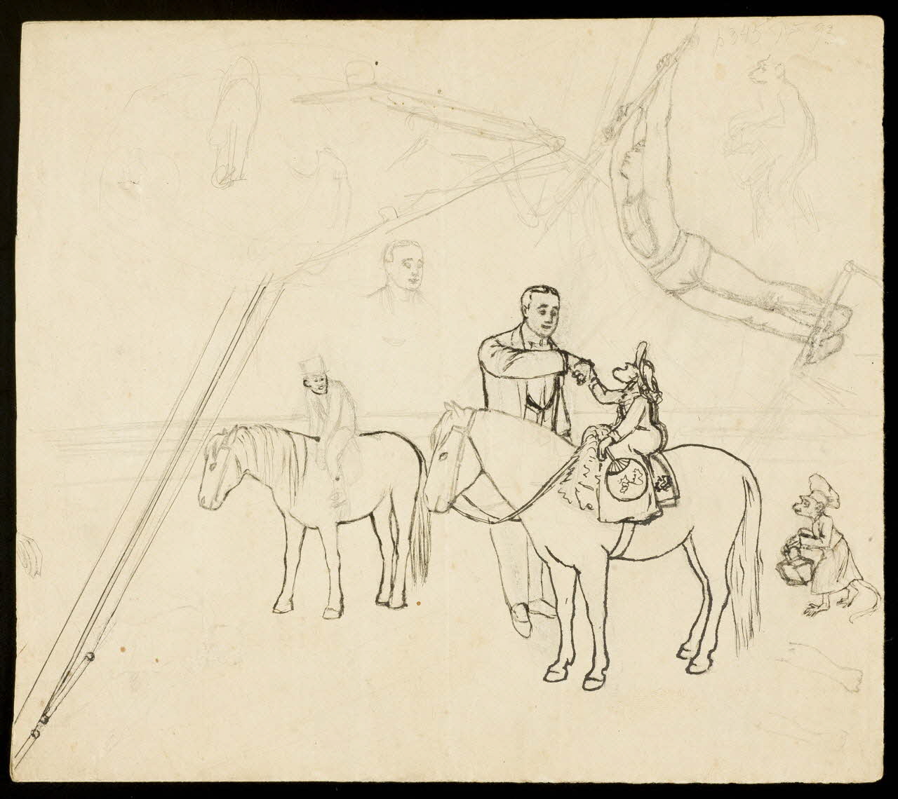 partie d'un ensemble de dessins Singes déguisés sur des chevaux 1968.102.4323 Photo Mucem