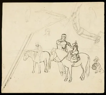 partie d'un ensemble de dessins Singes déguisés sur des chevaux 1968.102.4323  Photo Mucem