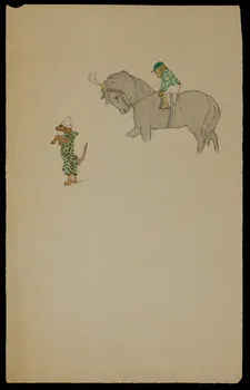 partie d'un ensemble de dessins Singe sur un cheval et chien déguisé 1968.102.4325  Photo Mucem