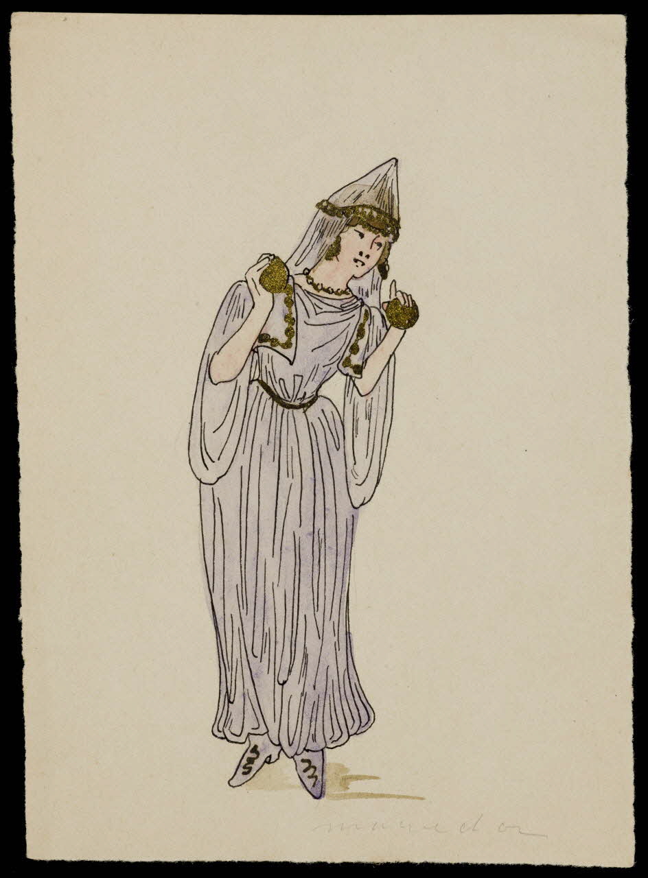 partie d'un ensemble de dessins Femme en costume mauve et or 1968.102.4428 Photo Mucem