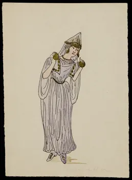 partie d'un ensemble de dessins Femme en costume mauve et or 1968.102.4428 Photo Mucem