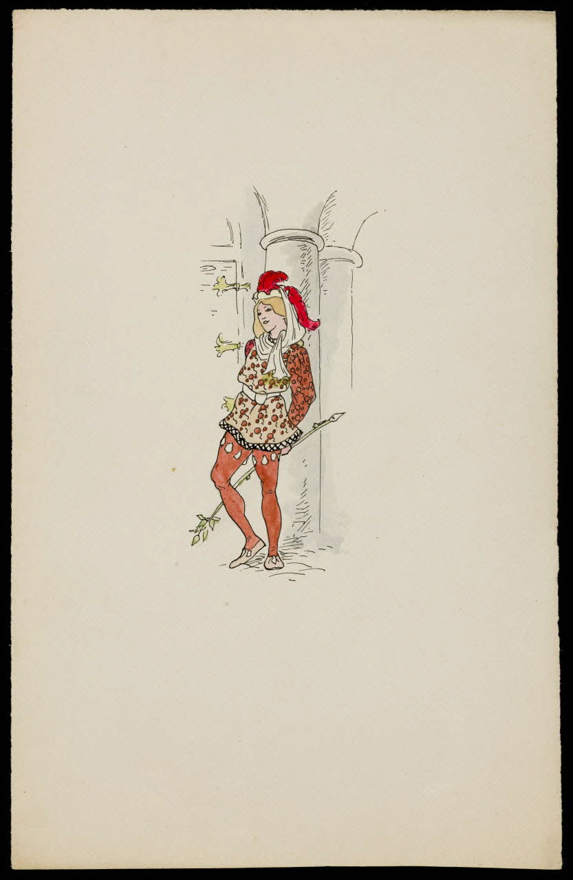 partie d'un ensemble de dessins Jeune fille en costume médiéval 1968.102.4448 Photo Mucem