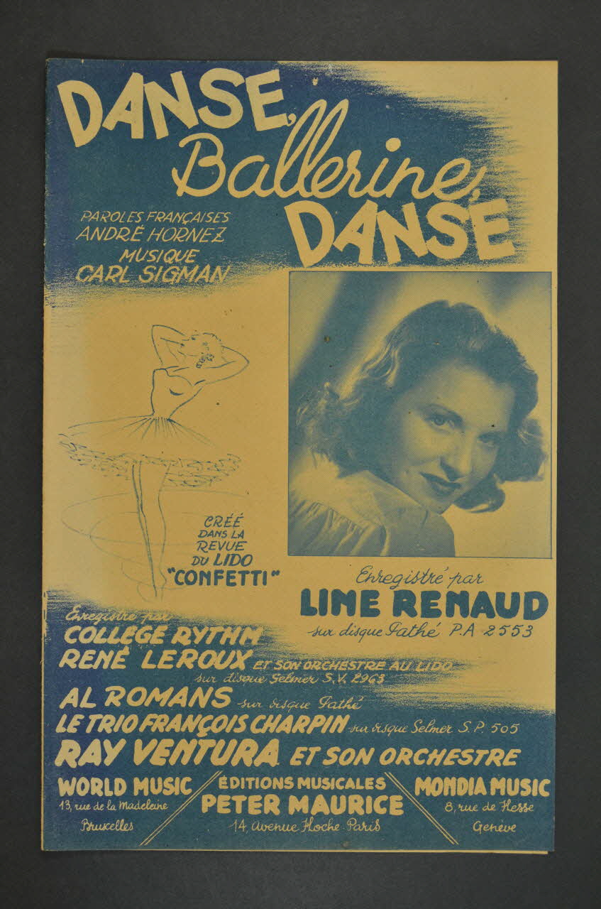 Carl Sigman ; André Hornez ; Line Renaud ; Jefferson Music Co. Inc.; chanson petit format New-York(Etats-Unis) 1947 1965.159.68 Photo Mucem