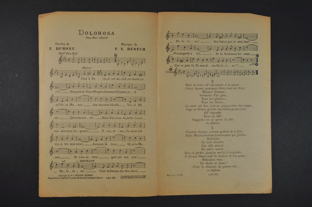 Ferdinand Louis Bénech ; Ernest Dumont chanson petit format Île-de-France, France 1925 1966.158.180  Photo Mucem