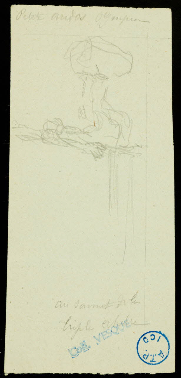 partie d'un ensemble de dessins Petite Andos Olympia  au sommmet de la  triple échelle 1968.102.462.5 Photo Mucem