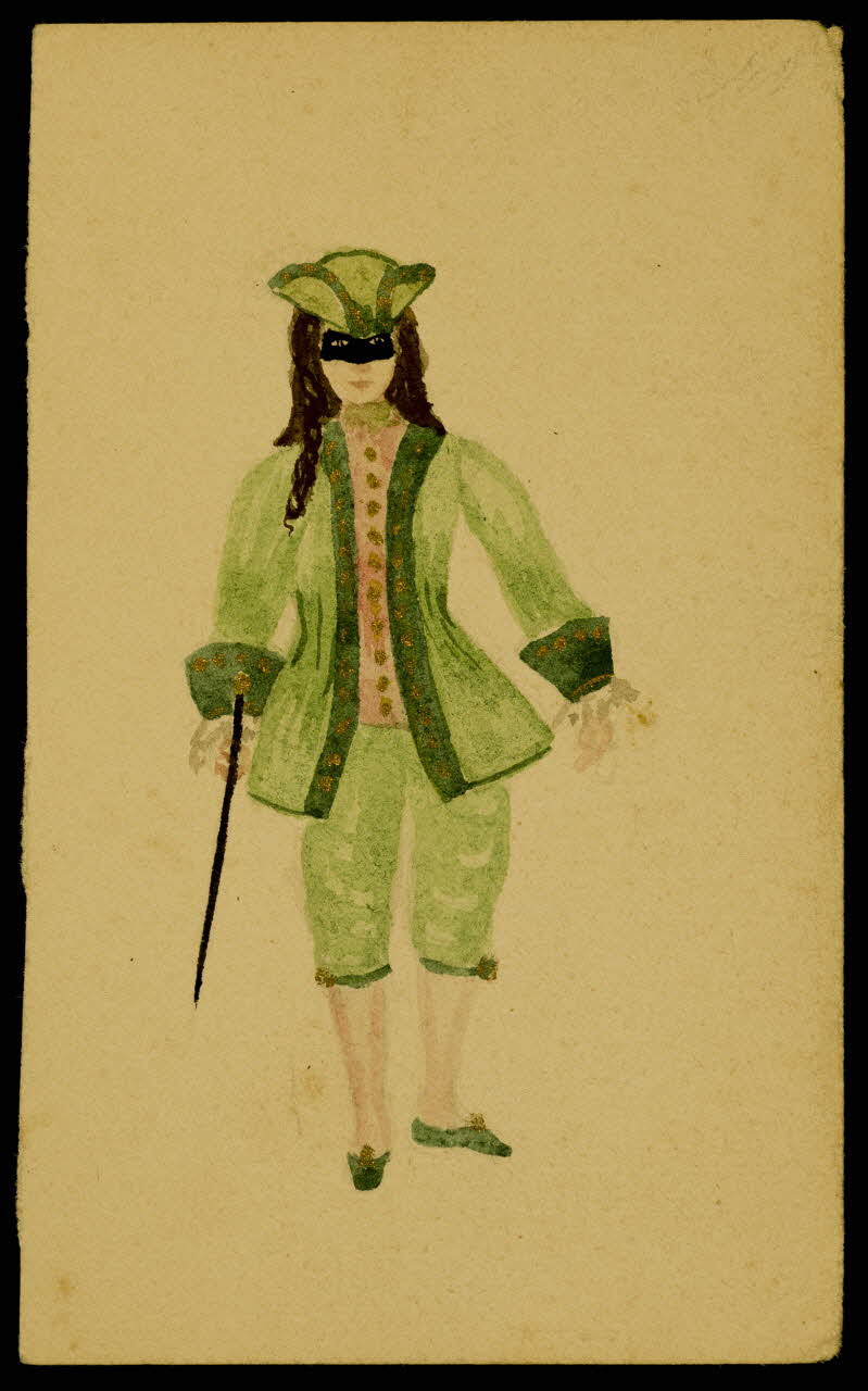 partie d'un ensemble de dessins Eugenie [illisible]  en Marquis dans  La flûte Enchantée 1968.102.4621 Photo Mucem