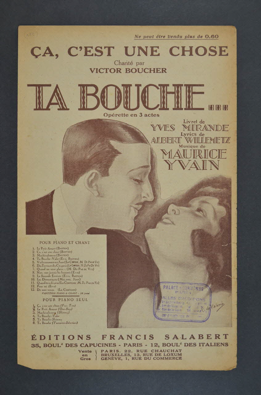 Albert Willemetz ; Yves Mirande ; Maurice Yvain ; Victor Boucher ; Francis F. Salabert chanson petit format Île-de-France, France 1922 1966.158.191 Photo Mucem