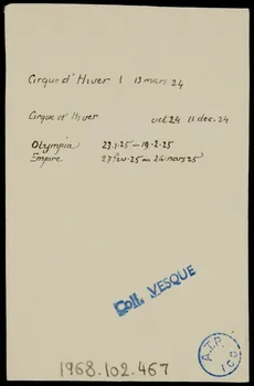 partie d'un ensemble de dessins Cirque d'Hiver  6 décembre 1924  les Andreu 1968.102.467  Photo Mucem