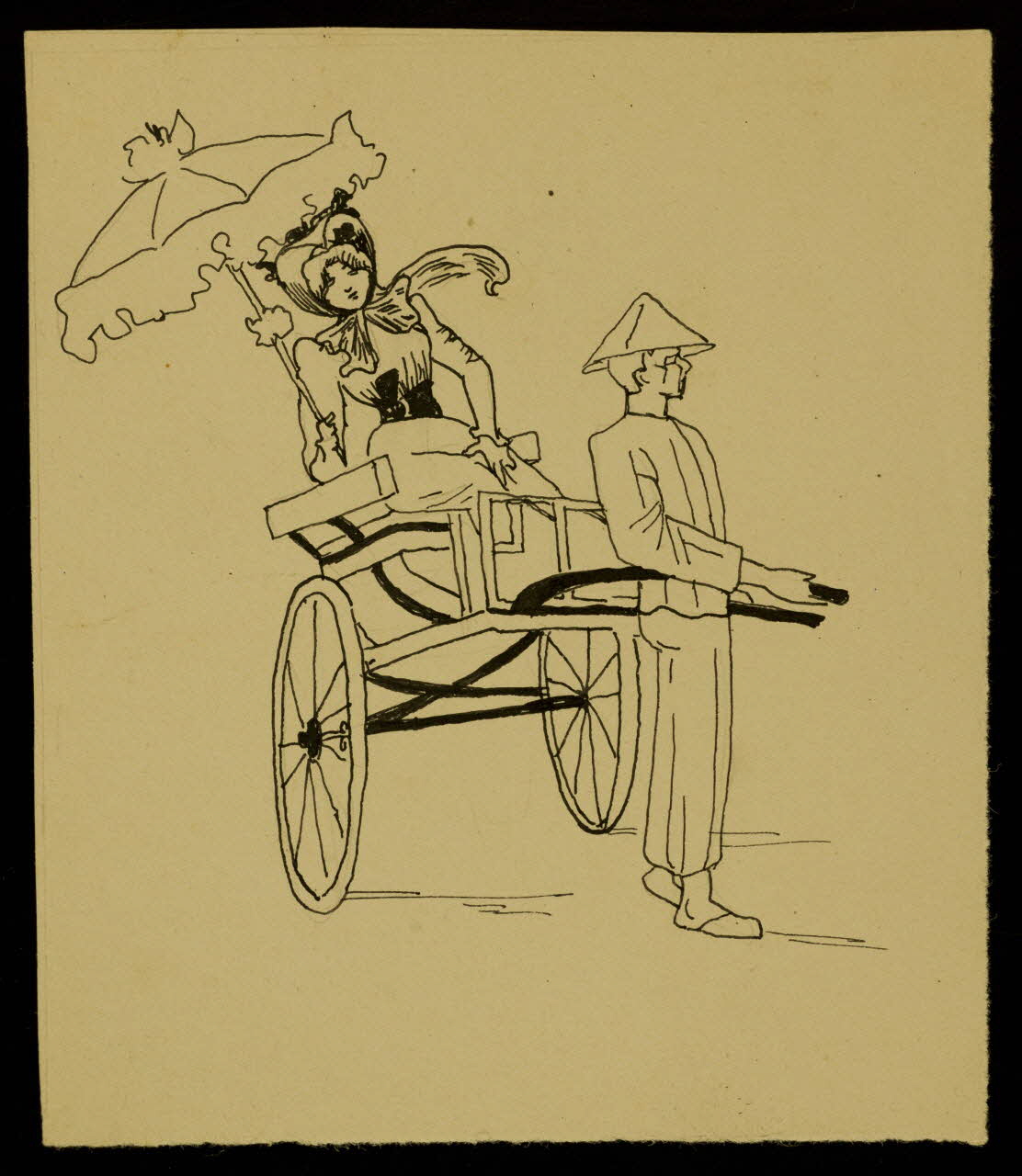 partie d'un ensemble de dessins Femme assise dans un véhicule tiré par un homme 1968.102.4676 Photo Mucem