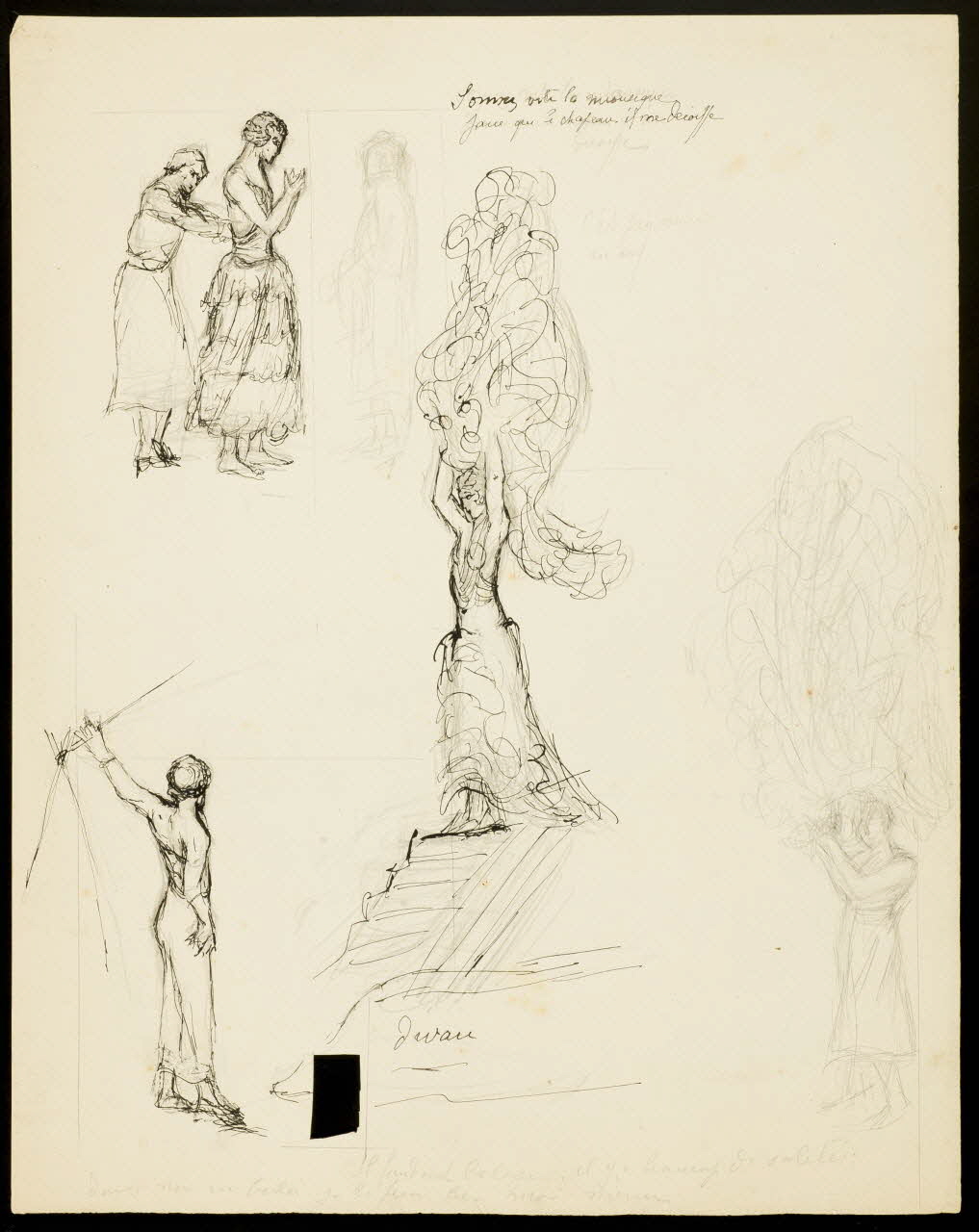 partie d'un ensemble de dessins Sonnez vite la musique  parce que le chapeau il me décoiffe 1968.102.4702 Photo Mucem