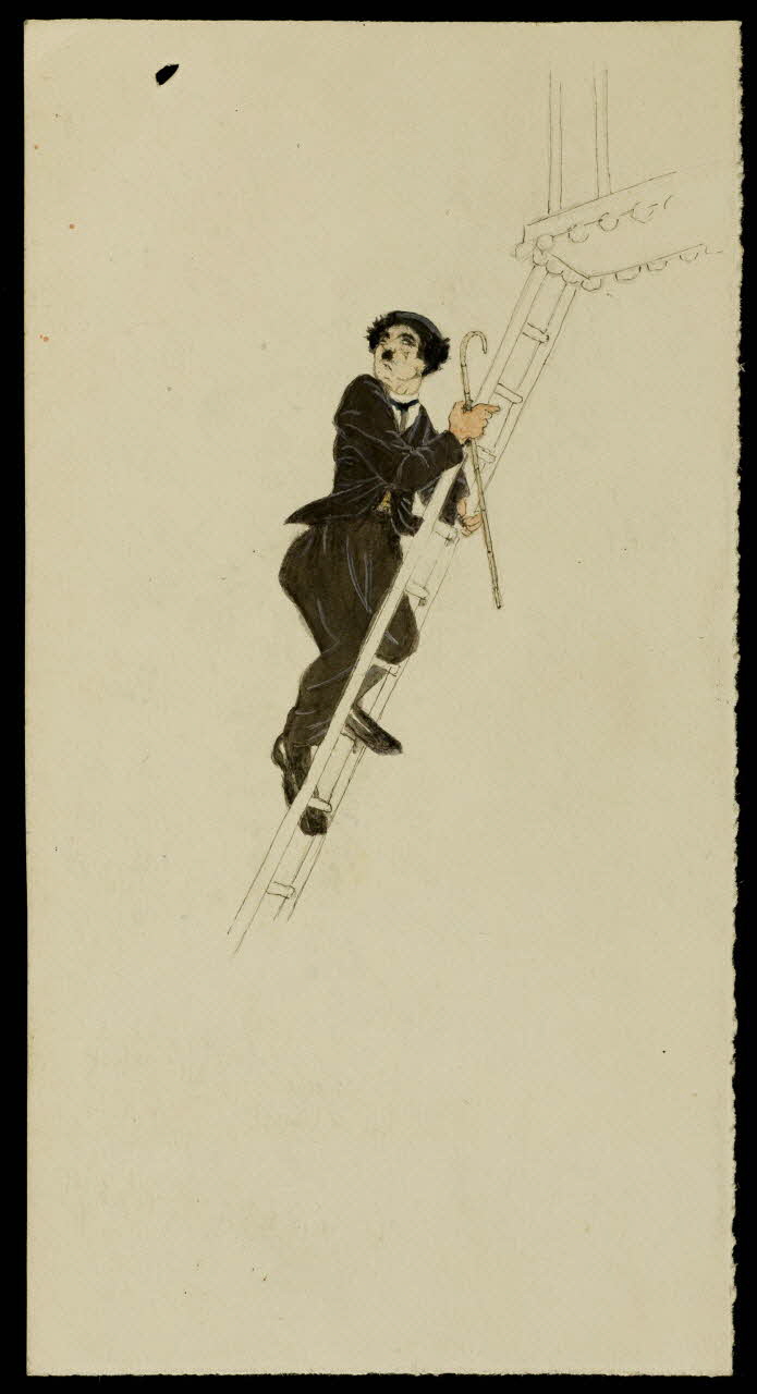 partie d'un ensemble de dessins Charlot grimpant à une échelle 1968.102.471 Photo Mucem