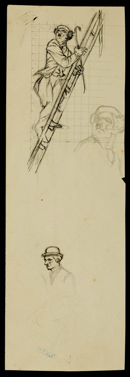 partie d'un ensemble de dessins Charlot grimpant à une échelle 1968.102.472 Photo Mucem
