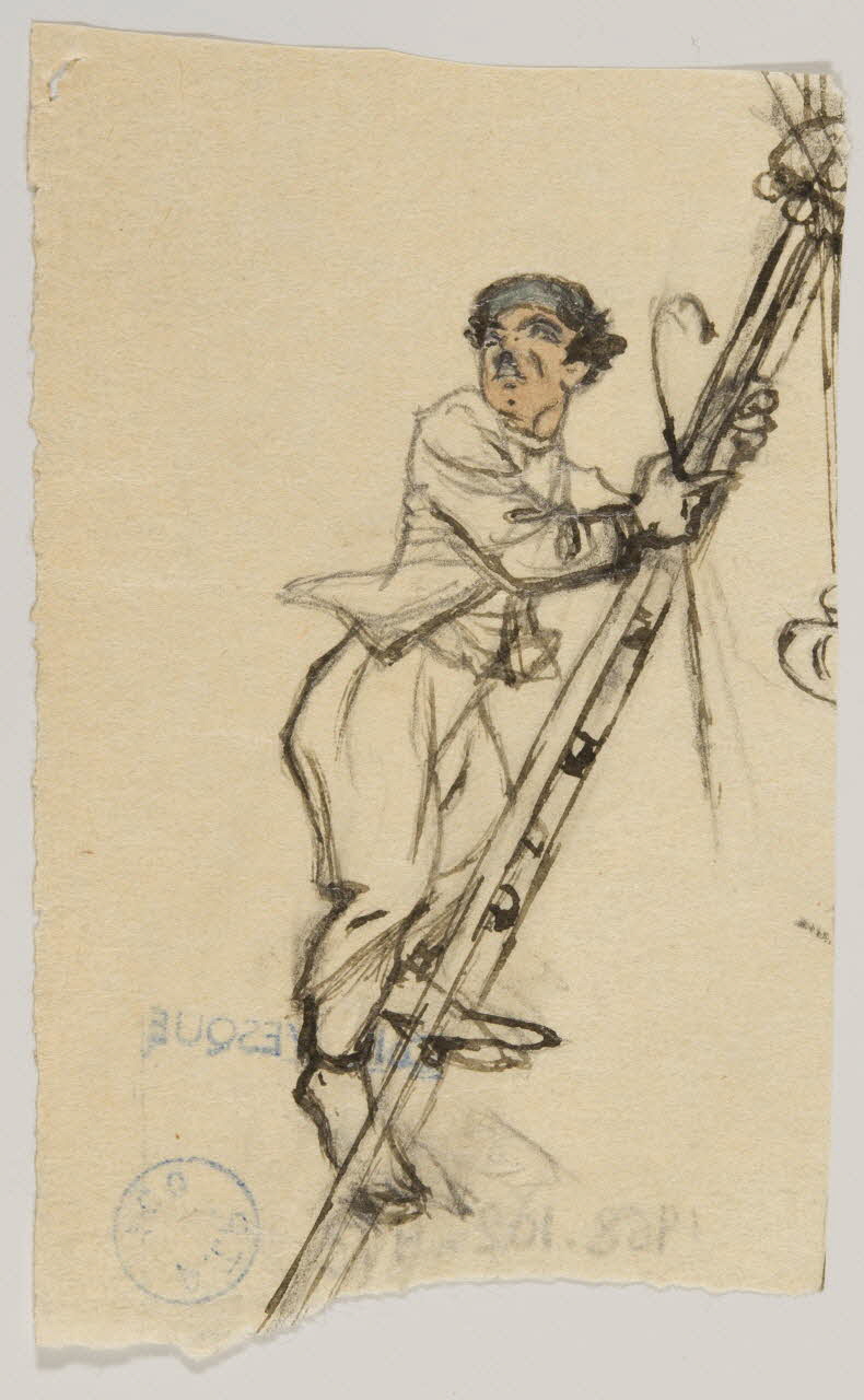 partie d'un ensemble de dessins Charlot grimpant à une échelle 1968.102.473 Photo Mucem