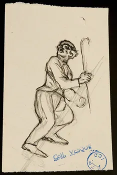partie d'un ensemble de dessins Charlot grimpant à une échelle 1968.102.474 Photo Mucem