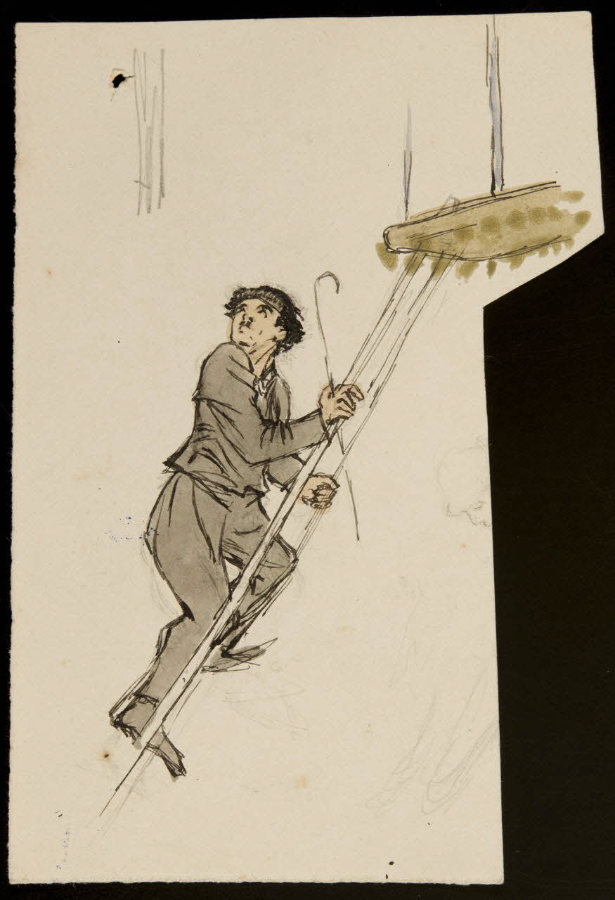 partie d'un ensemble de dessins Charlot grimpant à une échelle 1968.102.475 Photo Mucem