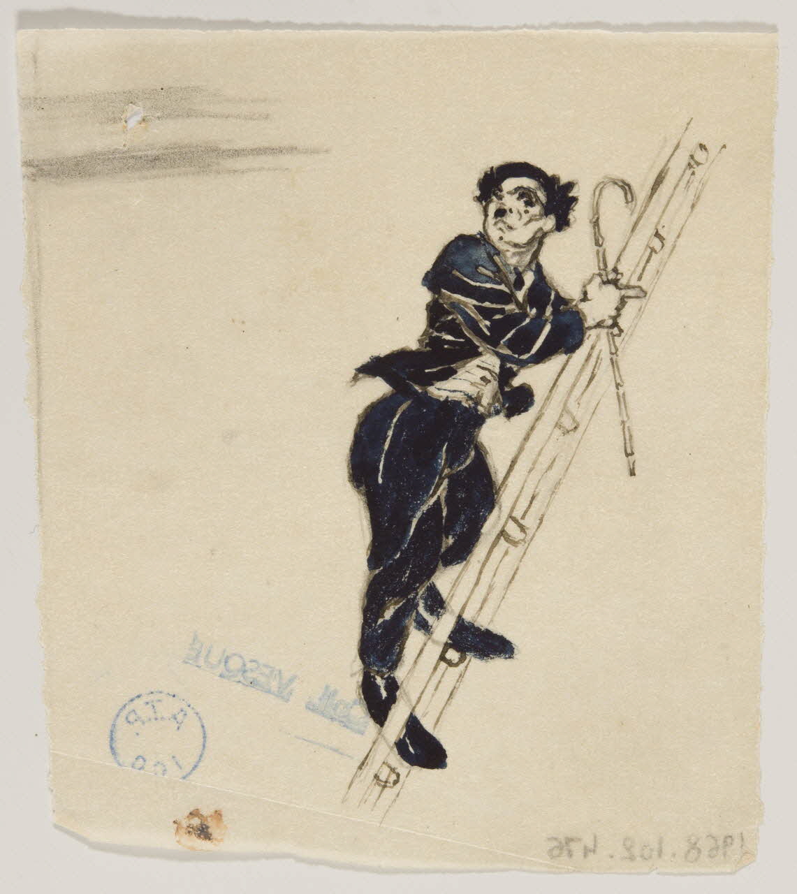 partie d'un ensemble de dessins Charlot grimpant à une échelle 1968.102.476 Photo Mucem