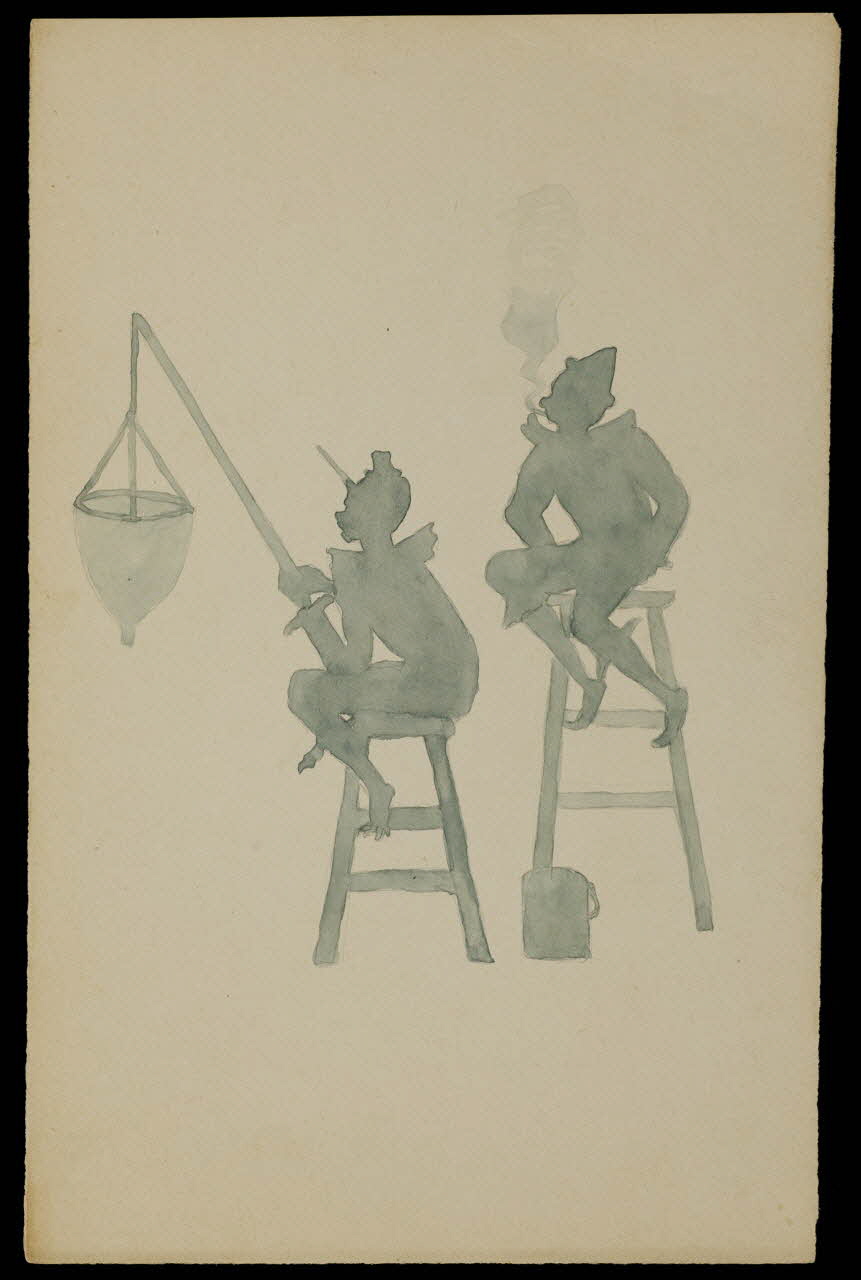 partie d'un ensemble de dessins Silhouettes assises sur des tabourets 1968.102.4761 Photo Mucem