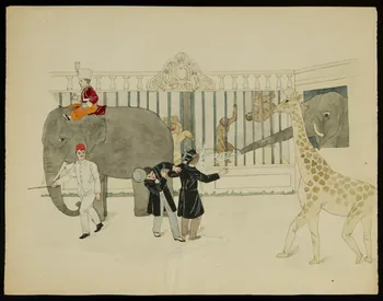 partie d'un ensemble de dessins Eléphant arrosant un homme dans une ménagerie 1968.102.4762  Photo Mucem