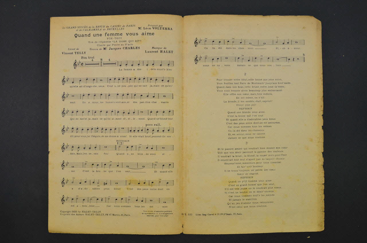 Laurent Halet ; Vincent Telly ; Louisard chanson petit format Île-de-France, France 1922 1966.158.199 Photo Mucem