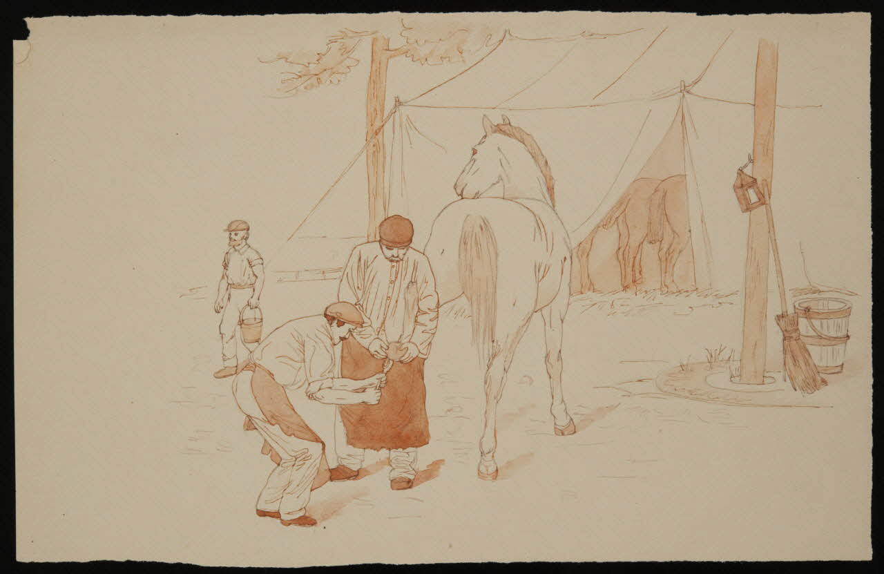 partie d'un ensemble de dessins Palefrenier soignant un cheval 1968.102.4773 Photo Mucem