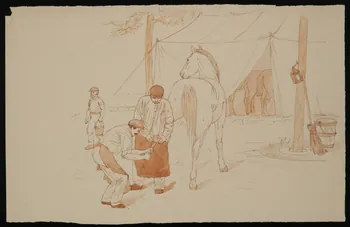 partie d'un ensemble de dessins Palefrenier soignant un cheval 1968.102.4773 Photo Mucem
