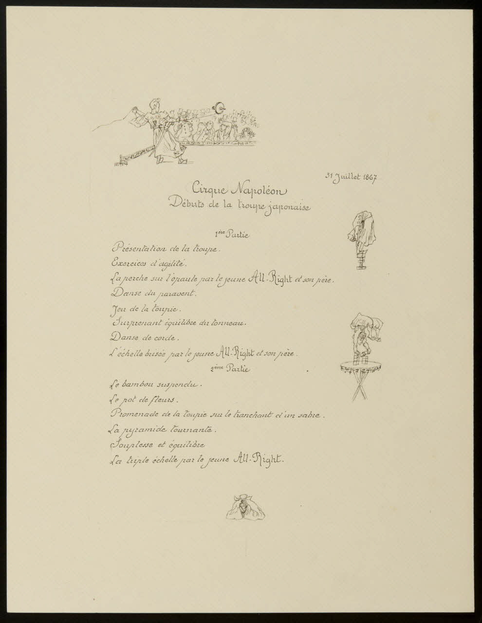 partie d'un ensemble de dessins Cirque Napoléon  Débuts de la troupe japonaise 1968.102.4820 Photo Mucem