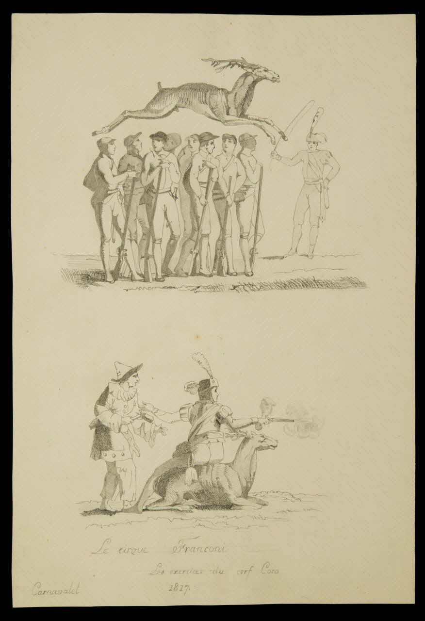 partie d'un ensemble de dessins Le cirque Franconi  Les exercices du cerf Coco 1968.102.4910 Photo Mucem
