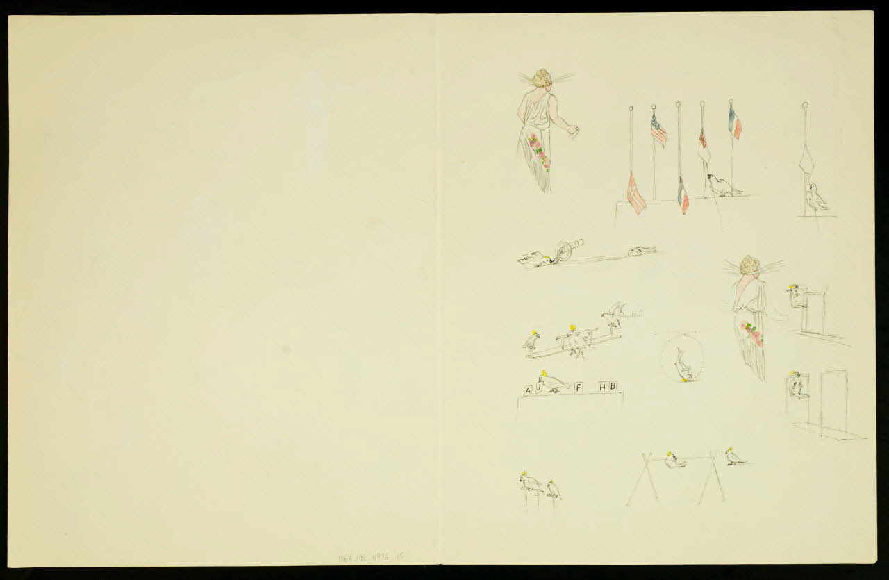 dessin Scènes d'animaux dressés pour les numéros de cirque 1968.102.4926.15 Photo Mucem