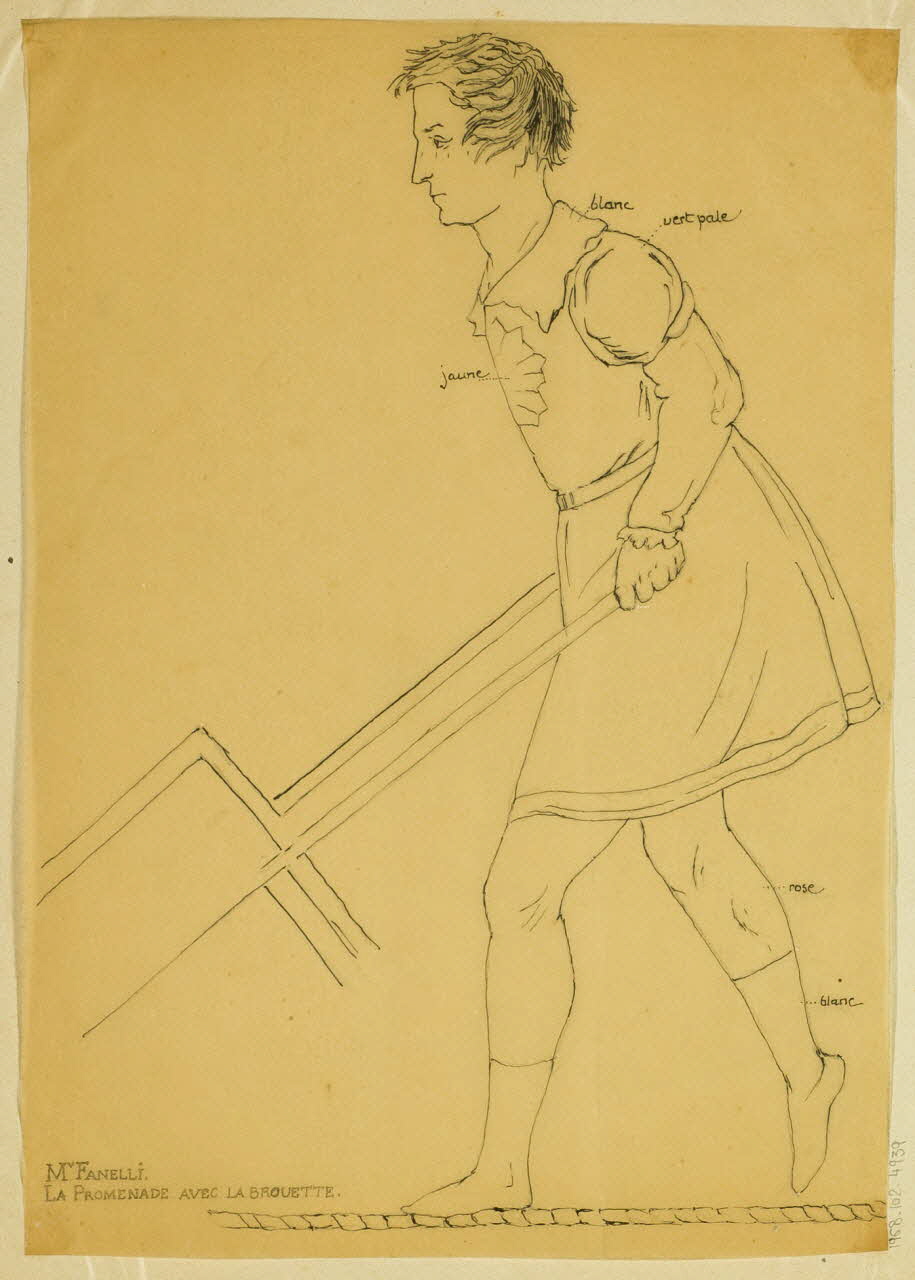 partie d'un ensemble de dessins Mr FANELLI.  LA PROMENADE AVEC LA BROUETTE. 1968.102.4939 Photo Mucem