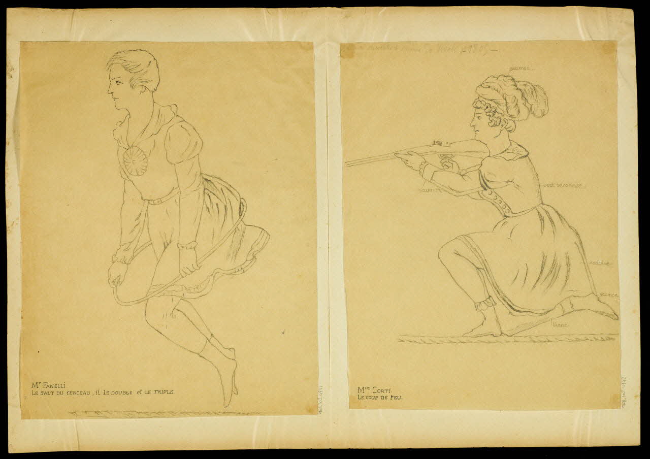 partie d'un ensemble de dessins Mr FANELLI.  LE SAUT DU CERCEAU, IL LE DOUBLE ET LE TRIPLE. 1968.102.4941 Photo Mucem