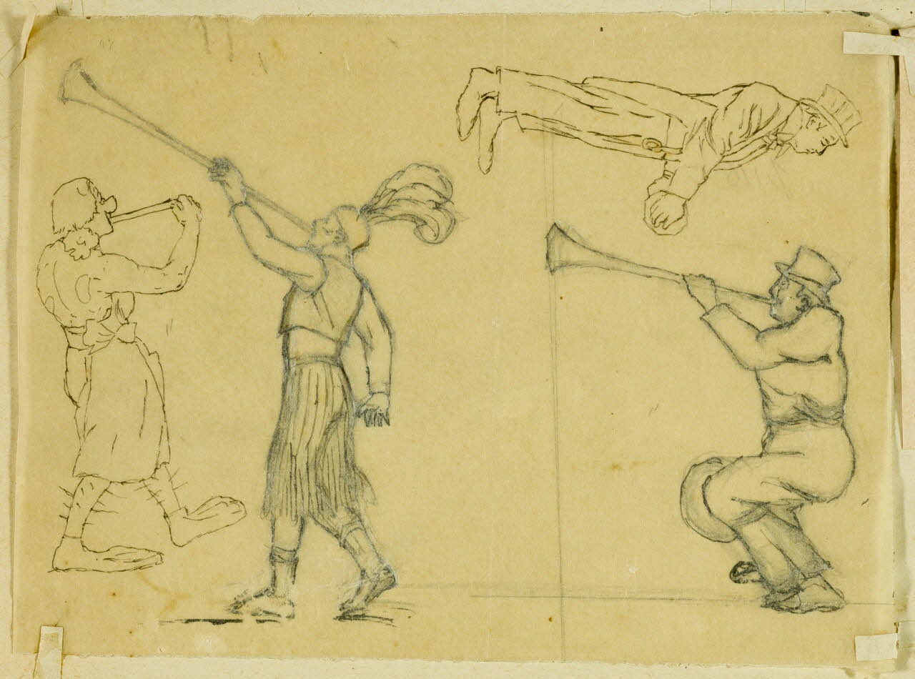 partie d'un ensemble de dessins Joueurs de trompette 1968.102.4955.111 Photo Mucem