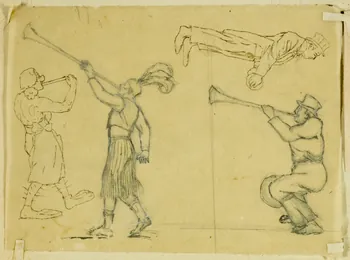 partie d'un ensemble de dessins Joueurs de trompette 1968.102.4955.111 Photo Mucem