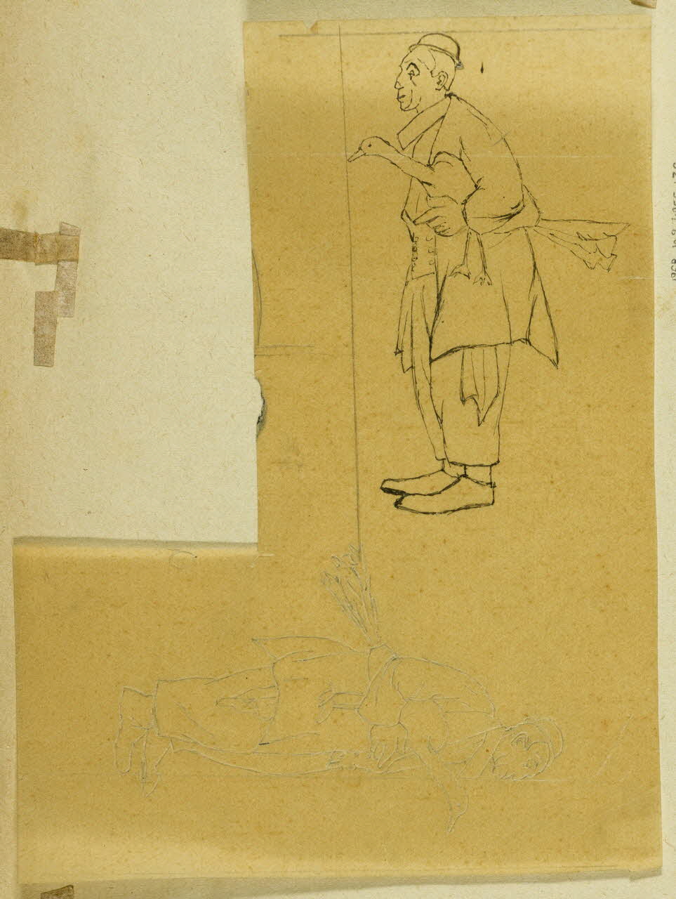 partie d'un ensemble de dessins Homme tenant une oie 1968.102.4955.136 Photo Mucem