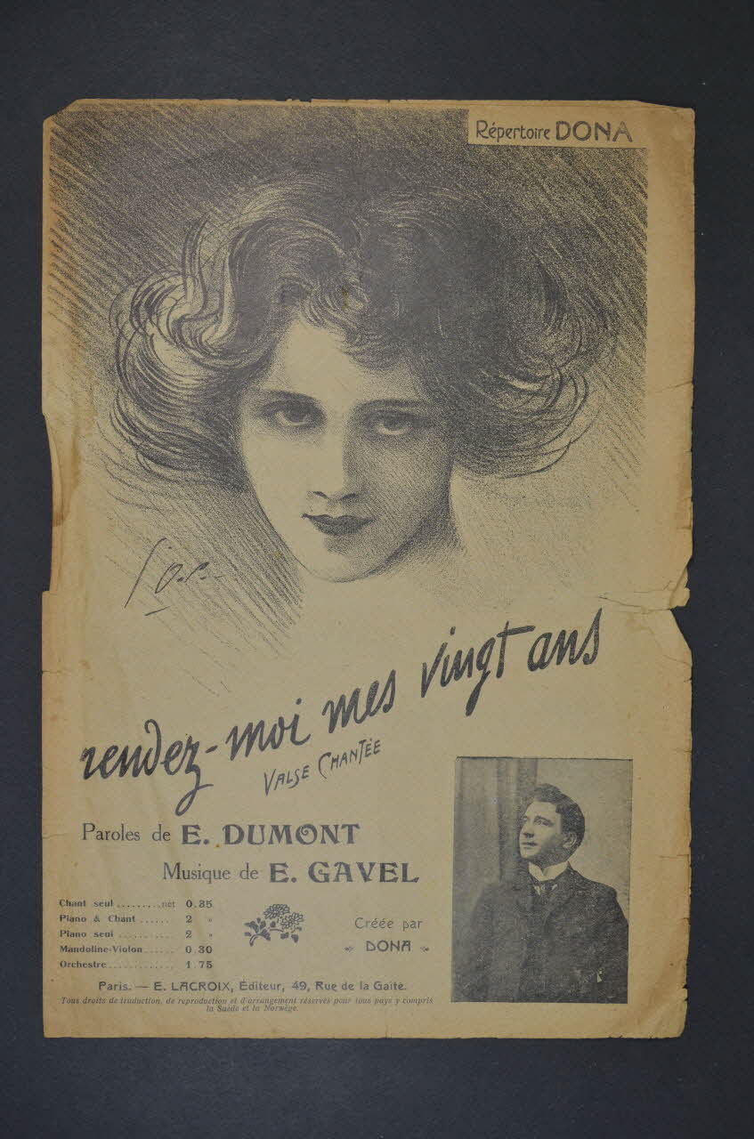Eugène Gavel ; Ernest Dumont ; Dona ; E. Lacroix partition de musique petit format 1910 1965.160.19 Photo Mucem