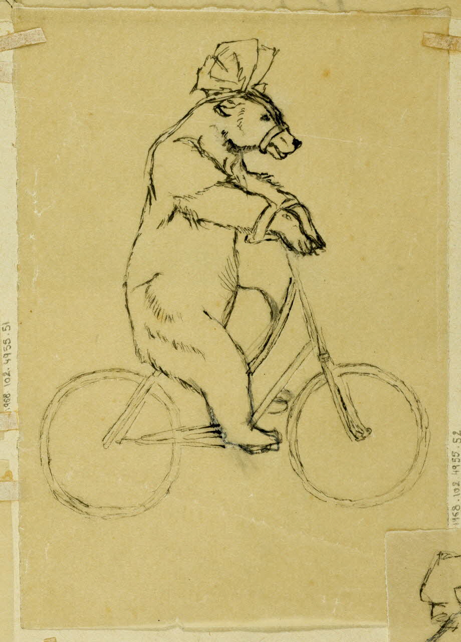 partie d'un ensemble de dessins Ours sur une bicyclette 1968.102.4955.52 Photo Mucem